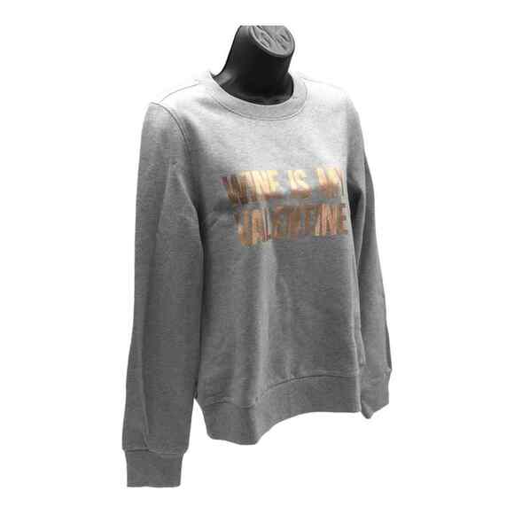 Halogen Women’s Gray Gold Graphic Sweatshirt Wine Is My Valentine Size S NWT - Picture 3 of 16
